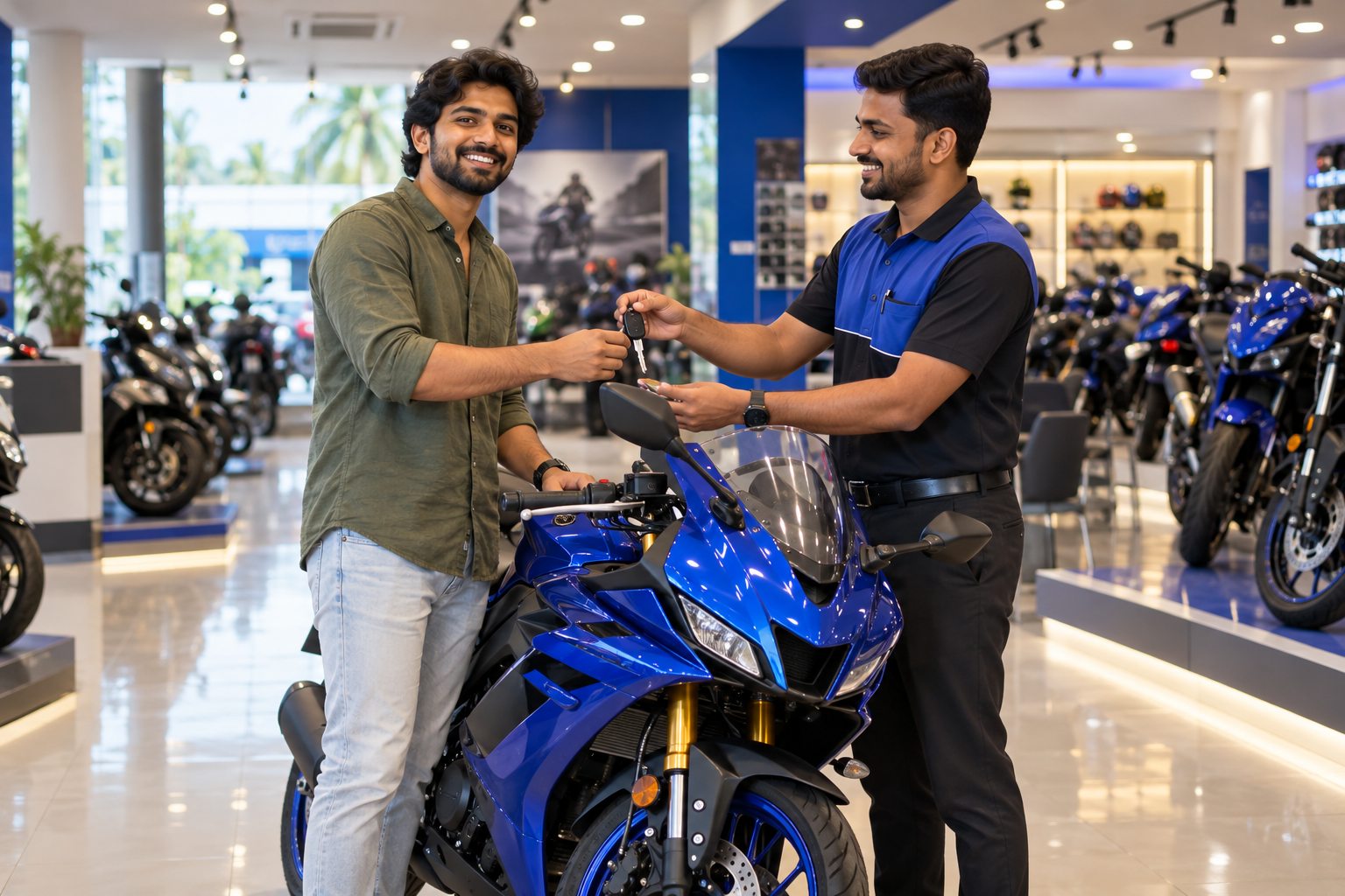 Customer receiving a new Yamaha motorcycle at SV Yamaha